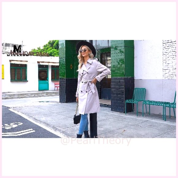 Double Breasted Long Trench Coat Windproof Lapel Slim Overcoat with Belt - Picture 7 of 7